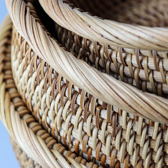Handmade Stackable Rattan Baskets Set Home Office - Picture 4 of 7
